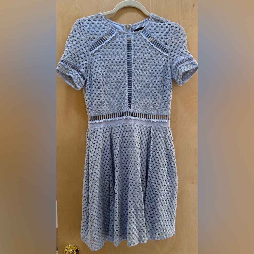 Aqua Blue Lace Dress with Crochet Detailing - Picture 2 of 14